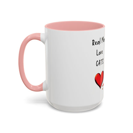 Coffee Mug — "Real Men Love Cats" Accent Ceramic Mug with Cat Photo (11/15 oz)