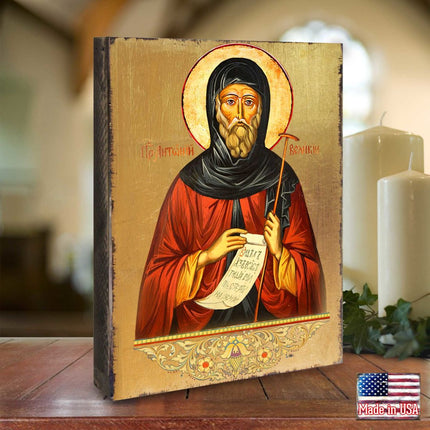 Saint Antoni Wooden Gold Plated Religious Christian Sacred Icon - Inspirational Icon Decor - 85062-1