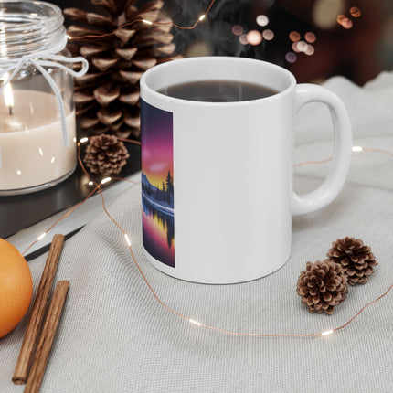 Aurora Lake Ceramic Mug — Northern Lights Landscape Coffee Cup (11oz & 15oz)