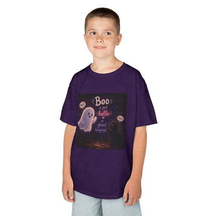 Kids Halloween Tee — "Boo: Hello Ghost Language" Cute Ghost Shirt