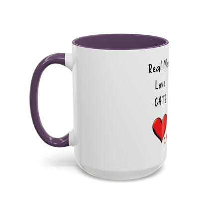 Coffee Mug — "Real Men Love Cats" Accent Ceramic Mug with Cat Photo (11/15 oz)