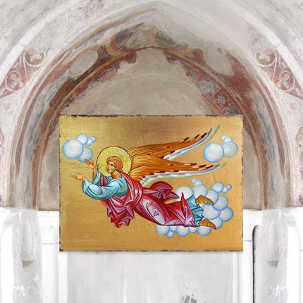 Flying Angel Wooden Gold Plated Religious Christian Sacred Icon - Inspirational Icon Decor - 85034-3