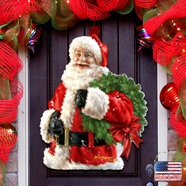 Santa Holiday Door Wreath by D. Gelsinger - Christmas Santa Snowman Decor - 8461015H-1513-0