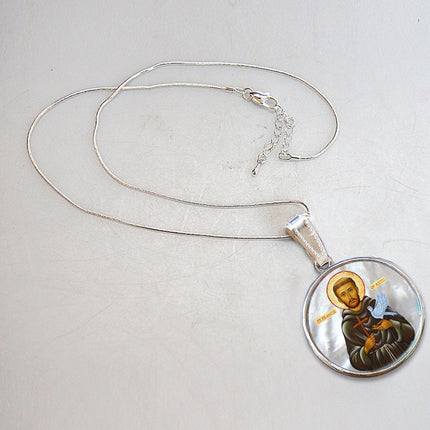 Our Lady of Perpetual Help Silver Plated Mother of Pearl Necklace Jewelry - 43024-2