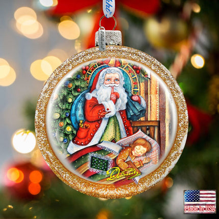 Christmas Night Cut Ball Glass Ornament by G. DeBrekht - Christmas Santa Snowman Decor - 764-025-0