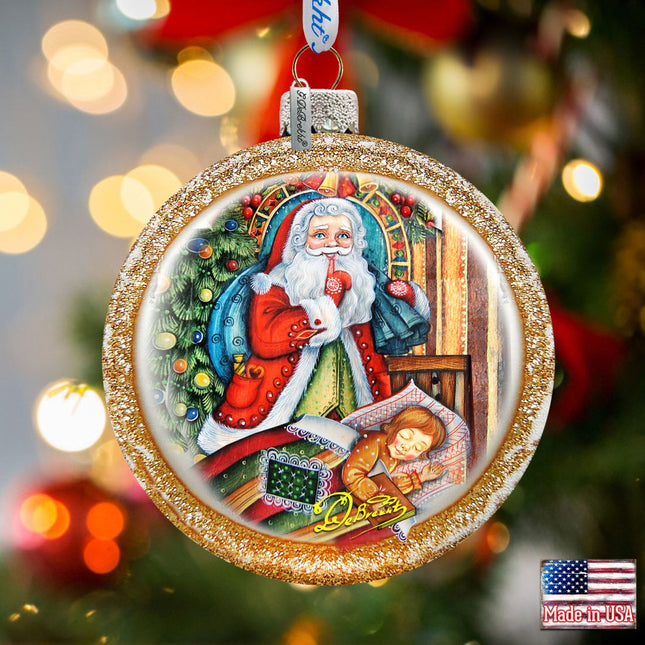 Christmas Night Cut Ball Glass Ornament by G. DeBrekht - Christmas Santa Snowman Decor - 764-025-0