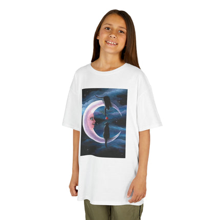 Kids Moon Dreamer Tee — Black Cats on Crescent Moon Graphic