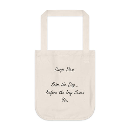 Inspirational Organic Canvas Tote Bag - 'Carpe Diem' Quote
