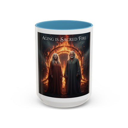 Aging Is Sacred Fire Coffee Mug — Fantasy Elder Couple Accent Mug (11/15oz)
