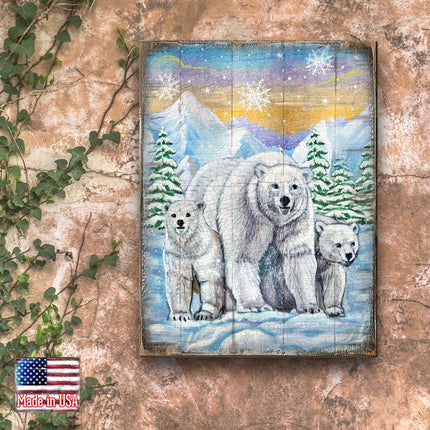 Polar Bears Art Wooden Wall Art by Nature Wonders - Nature Wildlife Decor  - 95215B-1