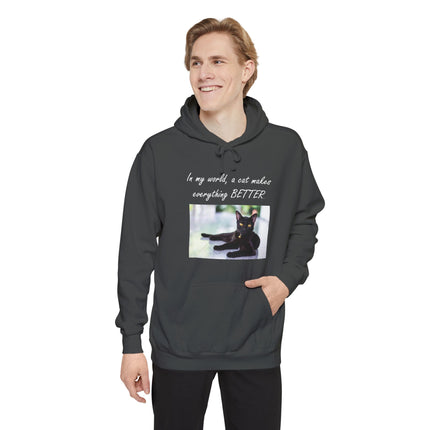 Relaxed Black Cat Hoodie — "In my world, a cat makes everything BETTER"