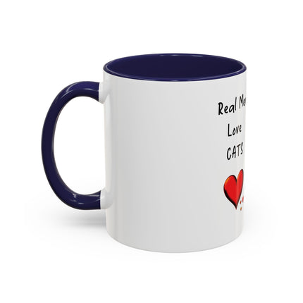 Coffee Mug — "Real Men Love Cats" Accent Ceramic Mug with Cat Photo (11/15 oz)