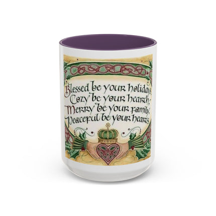 Blessed Be Your Holidays Coffee Mug — Holiday Celtic Greeting Accent Mug (11/15oz)