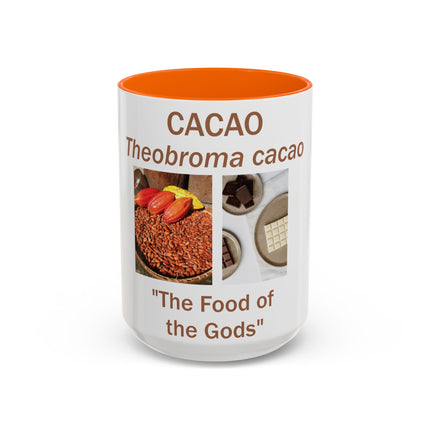 Cacao Accent Mug – “Food of the Gods”, 15oz Ceramic