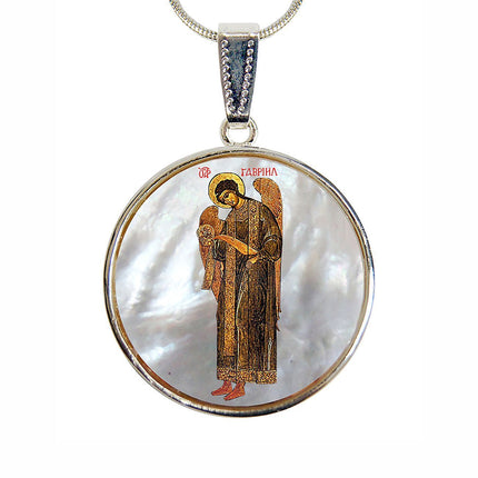 Archangel Saint Gabriel Silver Plated Mother of Pearl Jewelry Necklace - 43041-1