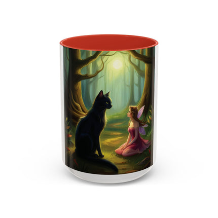 Mystical Fairy & Cat Mug – Enchanted Forest Design, 15oz Accent