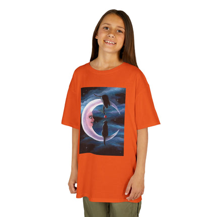 Kids Moon Dreamer Tee — Black Cats on Crescent Moon Graphic