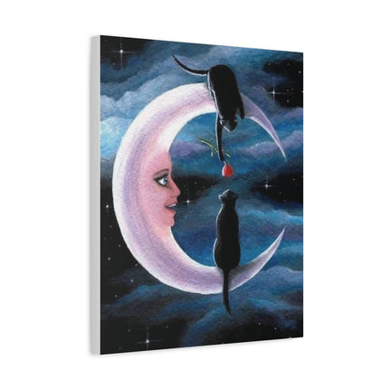Two Black Cats on Crescent Moon Matte Canvas Art — Cat Lovers Wall Decor