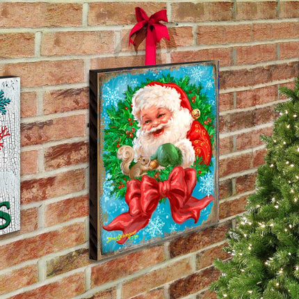 Santa Bow Wreath Art Wooden Wall Art by D. Gelsinger - Christmas Santa Snowman Decor - 95606B-1309-2