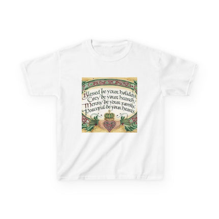 Blessed Holiday Kids Tee – Heart & Crown Celtic-Inspired Winter Shirt