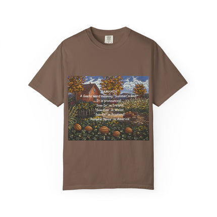 Samhain Harvest Tee — 'Samhain' Pronunciations + 'Pumpkin Spice' Autumn Humor