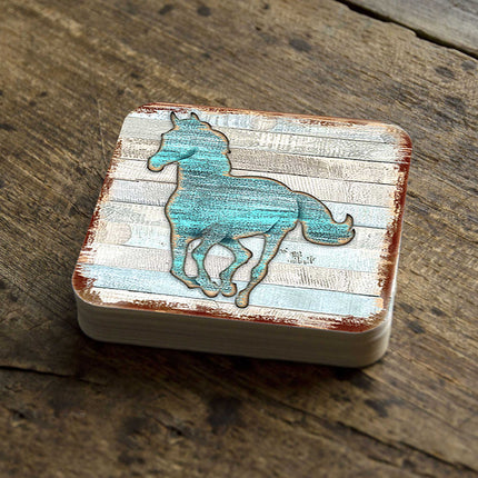 Horse Wooden Cork Coasters Gift Set of 4 by Nature Wonders - 8198157-9C-3