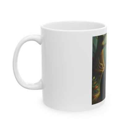 Fairy and Cat Forest Ceramic Mug — Enchanted Woodland Tea Coffee Cup (11oz, 15oz)