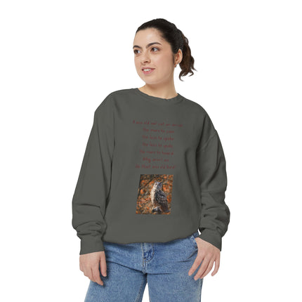 Poetic Owl Sweatshirt — Illustrated Owl Art with Poem Crewneck