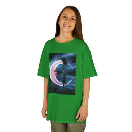 Kids Moon Dreamer Tee — Black Cats on Crescent Moon Graphic
