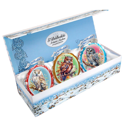 Wise Owls Mercury Glass Ornaments Set of 3 by G. Debrekht - Wildlife Holiday Decor - 770146S3-4