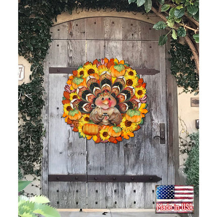 Turkey Holiday Door Wreath - Thanksgiving Halloween Decor by Jamie Mills-Price - 8185305-3H-MP-1