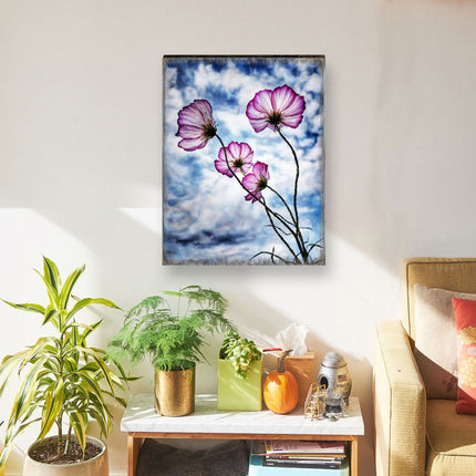 Flowers and Sky Art Wooden Wall Art by Nature Wonders - Nature Wildlife Decor  - 95393B-2