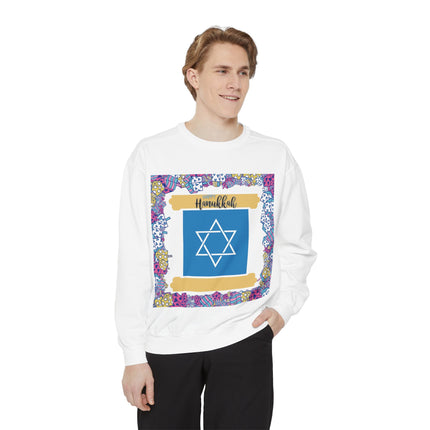 Hanukkah Unisex Garment-Dyed Sweatshirt - Festive Jewish Holiday Apparel