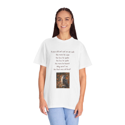 Poem & Owl Graphic T‑Shirt — 'A wise old owl...' Nature Poetry Tee