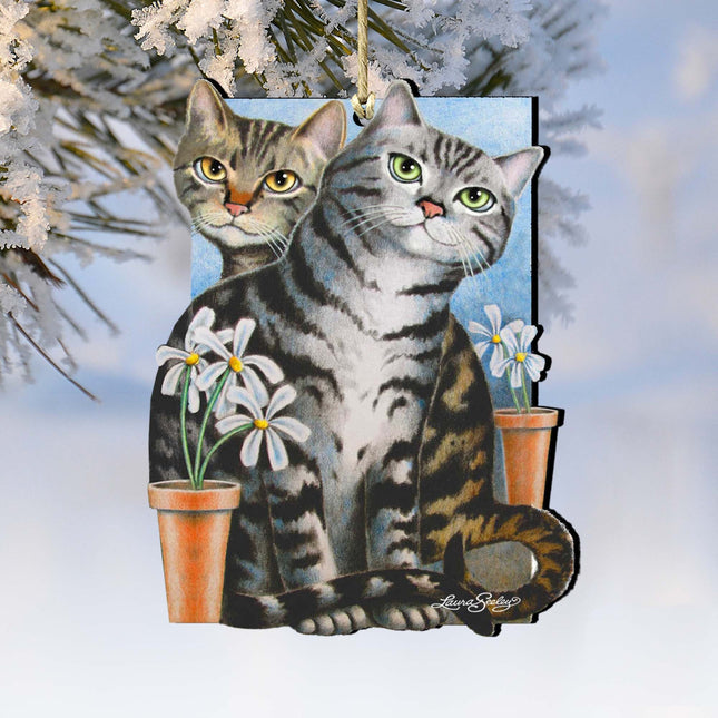 Silver N Gold Cat Wooden Ornaments by Laura Seeley - Pets Dog and Cats Decor - 8512071-LS-0