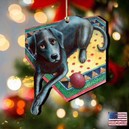 Ready When You Are Black Dog Wooden Ornaments by Laura Seeley - Pets Dog and Cats Decor - 8511017-LS-2