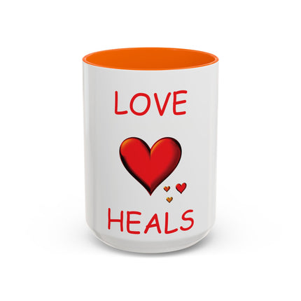 Love Heals Accent Mug – 15oz Ceramic Cup for Comfort & Support