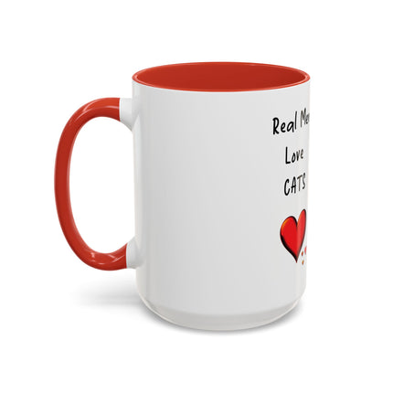 Coffee Mug — "Real Men Love Cats" Accent Ceramic Mug with Cat Photo (11/15 oz)