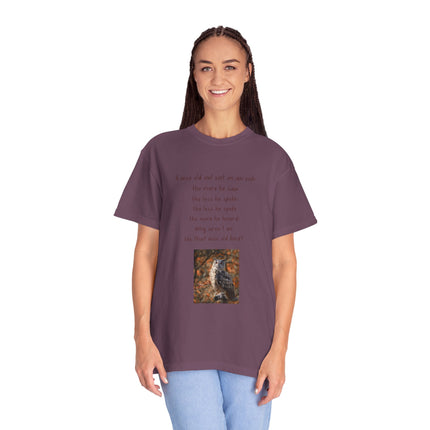 Poem & Owl Graphic T‑Shirt — 'A wise old owl...' Nature Poetry Tee
