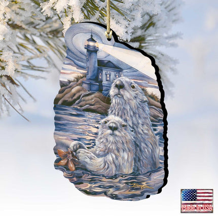 Starlight Otter Lighthouse Wooden Ornaments by J. Bergsma - Coastal Sea-Life Decor - 8591572-JB-1