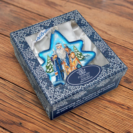 Father Frost and Snow Maiden North Star Glass Ornament by G. DeBrekht - Christmas Santa Snowman Decor - 755-015-3