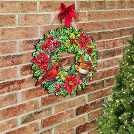 Holiday Cardinal Garland Wreath Holiday Door Decor by G. Debrekht - Christmas Decor - 8611070H-2
