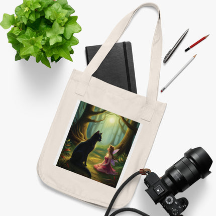 Enchanting Fairy and Cat Organic Canvas Tote Bag