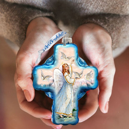 Guardian Angel Cross Glass Ornament Holiday by Debrekht 758-019-2
