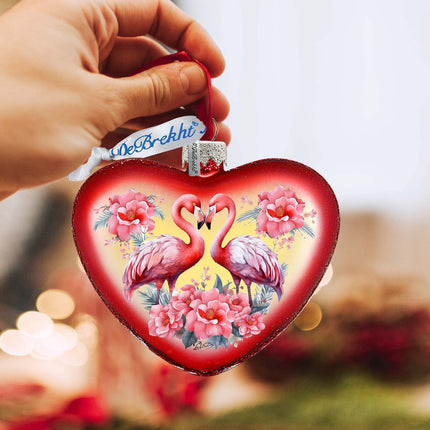 Flamingo Love Heart Glass Ornament by G. Debrekht Christmas Decor - 753-013-2