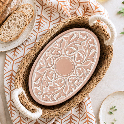 Bread Warmer & Basket Gift Set with Tea Towel - Vintage Vine Oval-1