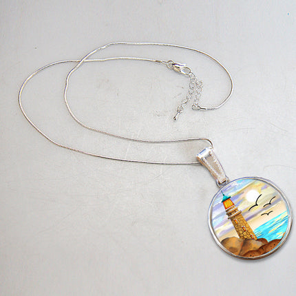 Light House Silver Plated Mother of Pearl Jewelry Pendant Necklace Coastal - 44049-3