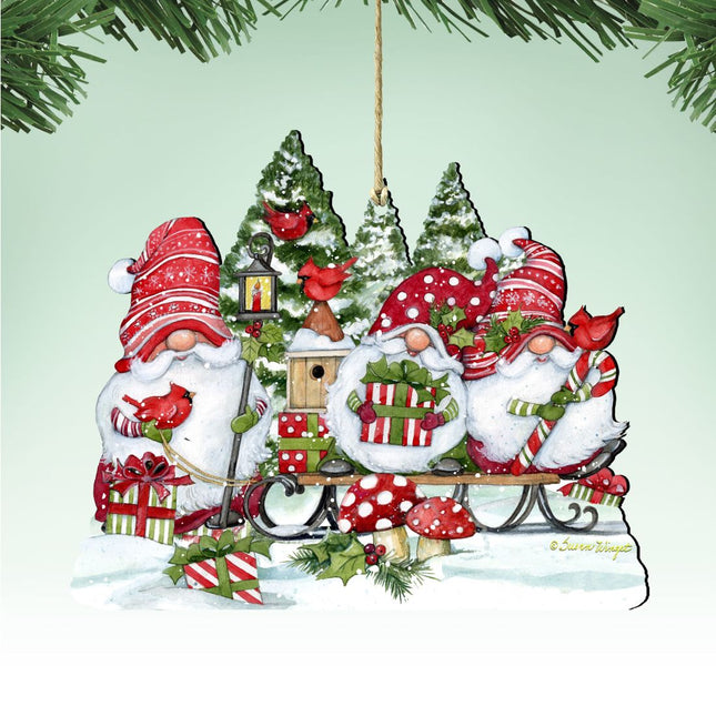Christmas Gnome Wooden Ornament - Tree Ornament by Susan Winget - Christmas Santa and Snowman Decor - 8471109-SW-0