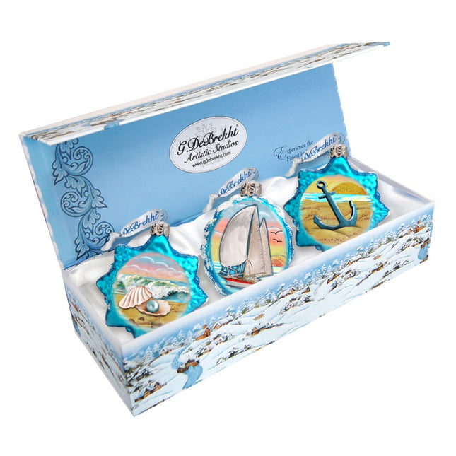 Nautical Mercury Glass Ornaments Set of 3 by G. DeBrekht - Coastal Holiday Decor - 770131S3-0