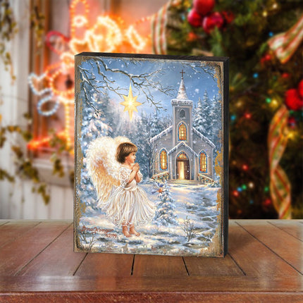 Angel at the Chapel Art Wooden Wall Art by D. Gelsinger - Nativity Holiday Decor - 95659B-1606-3